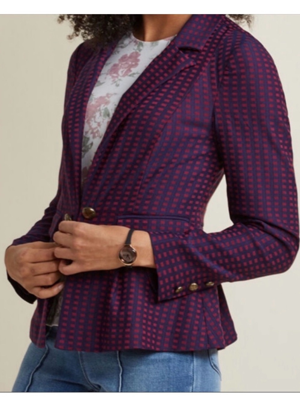 ModCloth purple and navy checkered blazer - size Medium